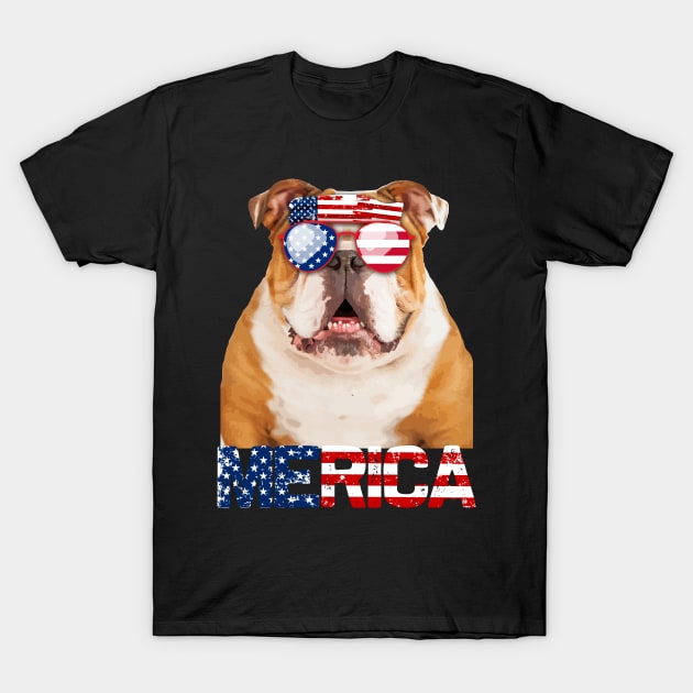 Merica Bulldog Dog American Flag 4Th Of July T-Shirt by jrgenbode